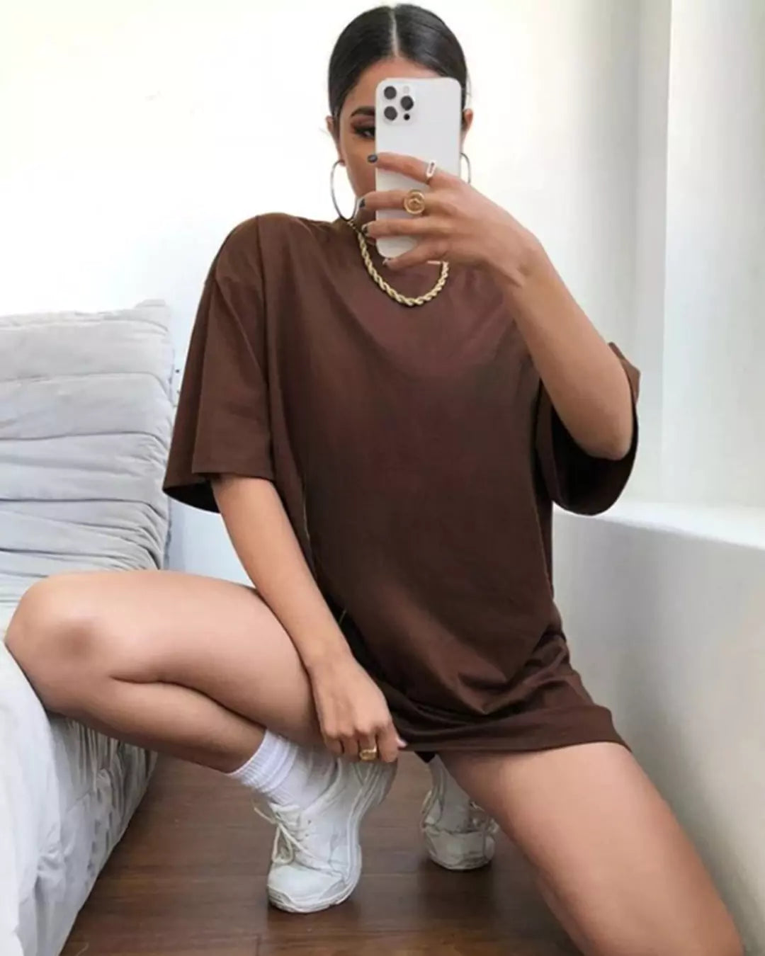 Brown Oversized Plain T-shirt